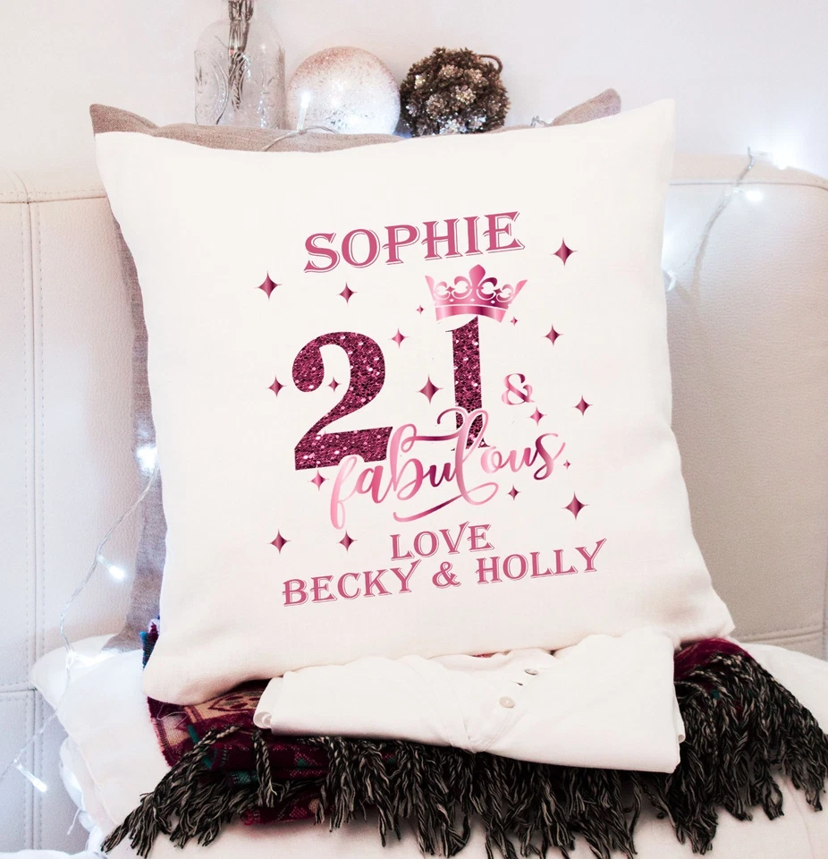 CLARELY'S PRINTING Personalised 21st Birthday Gift Pink Birthday 21 Present Cushion Keepsake Pillow