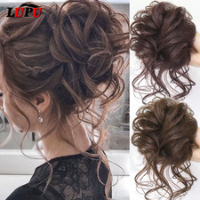messy bun hair piece scrunchie updo cover curly hair extensions real human hair
