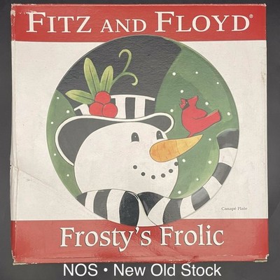 Fitz and Floyd Frosty's Frolic Round Canape Serving Plate 2010 Made in China 9''d