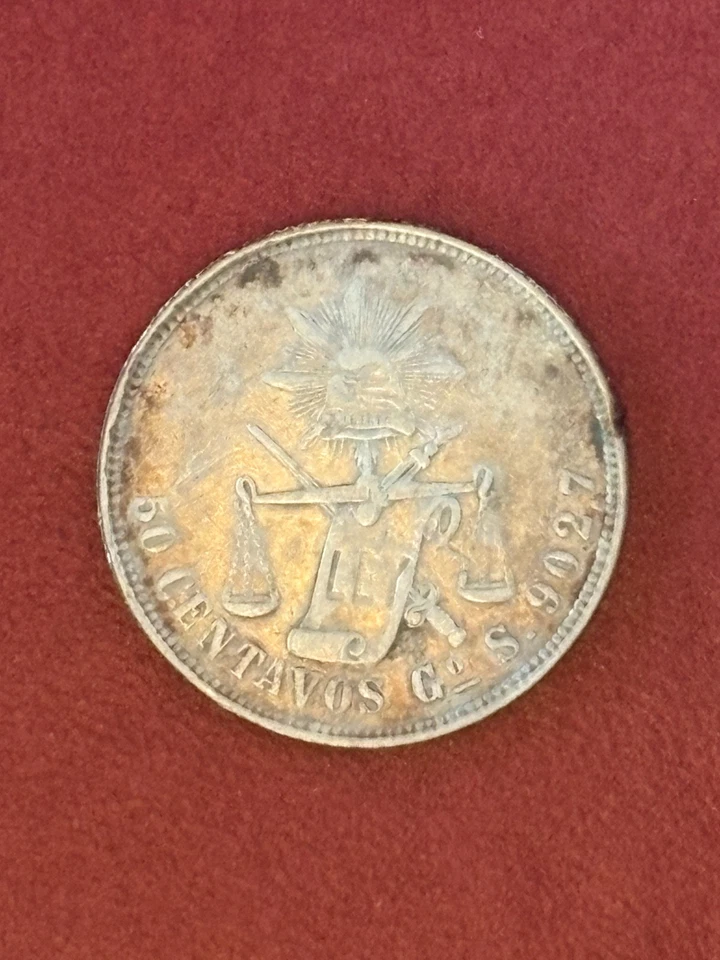 1872 Go Guanajuato Mexico 50 Centavos Silver — Liberty Cap & Scales — XF Detail - Image 3 of 4