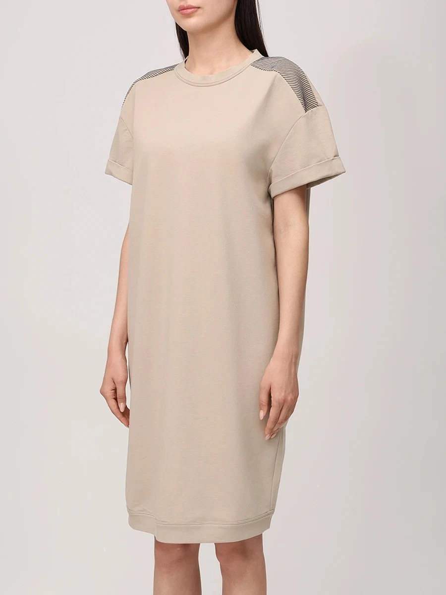 Brunello Cucinelli — Brunello Cucinelli Monili Beaded Box Dress Gray Jersey V-neck Pockets L 8 NWOT