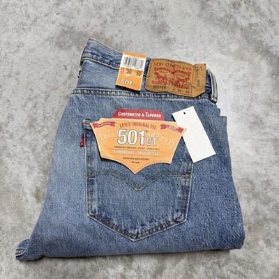 Levis 501 CT Jeans Mens 36x32 Blue Light Wash Regular Tapered Button Fly Vintage
