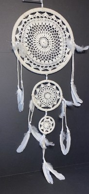 New Crochet Dream Catcher Three Rings Feathers/Bead Accents  3Foot/40in