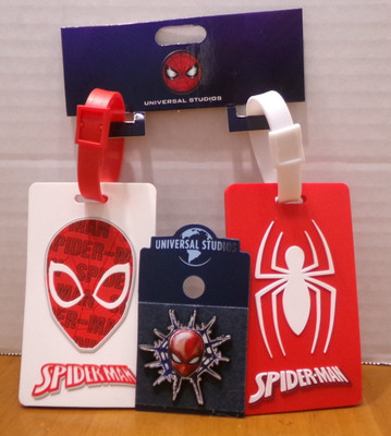SPIDER-MAN UNIVERSAL STUDIOS PARKS EXCLUSIVE LUGGAGE TAGS & MATCHING PIN LOT D