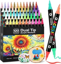 120 Colors Acrylic Paint Markers, Dual Tip 1 Count (Pack of 60), Multicolor 