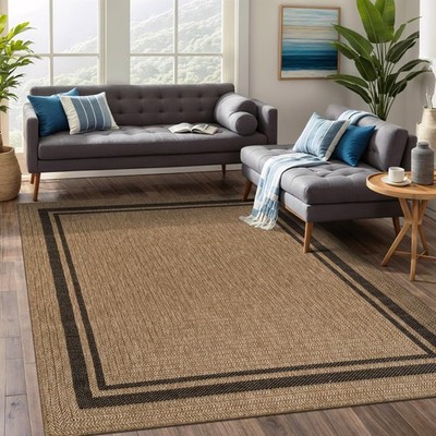 Beverly Rug Easy Jute Bordered 4' x 6' (Rectangular), Bordered/Natural-black 