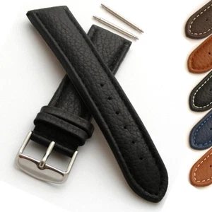 Bracelet de montre en cuir de veau véritable rembourré finition grainée boucle en acier inoxydable
