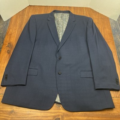 Joseph Abboud 54R Navy Blue Sport Coat Blazer Wool Stretch Paisley Lined 2 BTN