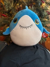 Ty Beanie Squishies (Squish-A-Boos) Plush - FINSLEY the Shark (10" Small Size)