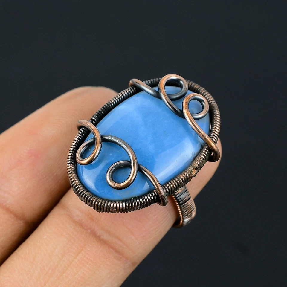 Owyhee опал ручной работы драгоценных камней медной проволоки обернутый красивый ювелирных изделий кольцо - Изображение 3 из 4