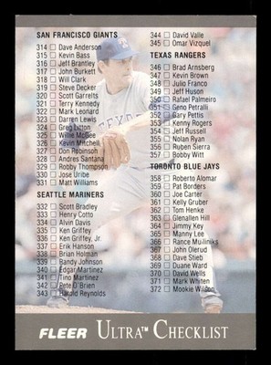 1991 Fleer Ultra #400 Nolan Ryan Checklist Rangers HOF ($0.50 Buy 1,Get 1 FREE)