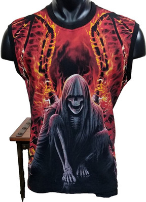Spiral Direct Flaming Death Grim Reaper Fire Dark Graphic Sleeveless Shirt Top L