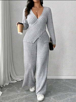 2er Set homewear Hausanzug Übergröße Plus Size Langarm-Shirt + Leggings XL-4XL 