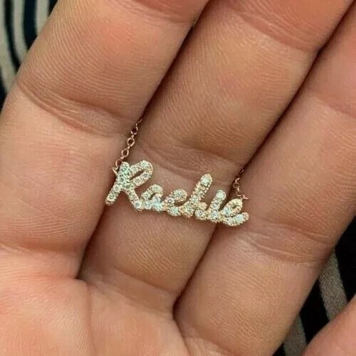 Customize Name Pendant Necklace 1.50Ct Simulated Diamond 14k Yellow Gold Plated