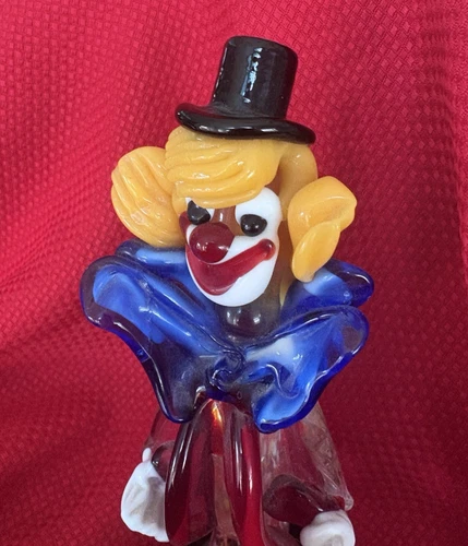 Vintage Murano Hand Blown Art Glass Clown Hat Figurine Multicolor Italy 8”