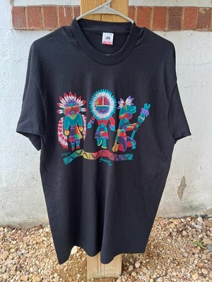 Vintage 1995 Santa Fe Native Tribe Tee Aztec Navajo Large Black desert images