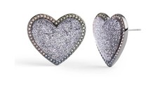 Coach Heart Stud Earrings Glitter Crystal Titanium Posts-  New + Dust Bag
