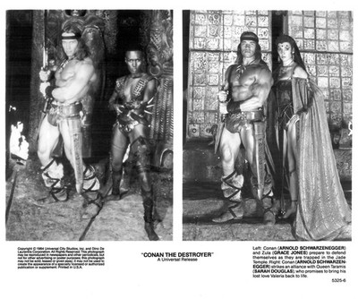 1984 ''Conan The Destroyer'' Press Photo ~ Arnold Schwarzenegger & Grace Jones