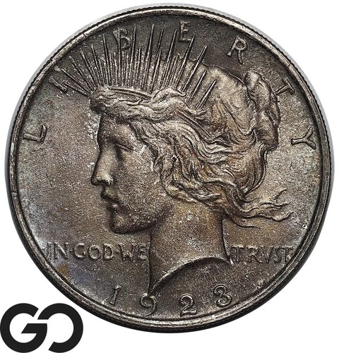 1923 Peace Dollar, Beautiful Original Album Toner, Gem BU++