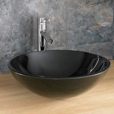 Lavabo da appoggio rotondo grande in vetro nero Padova 420 mm