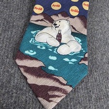 Vintage Coca-Cola Polar Bear Mens Silk Feel Novelty Tie Blue Red Made in USA