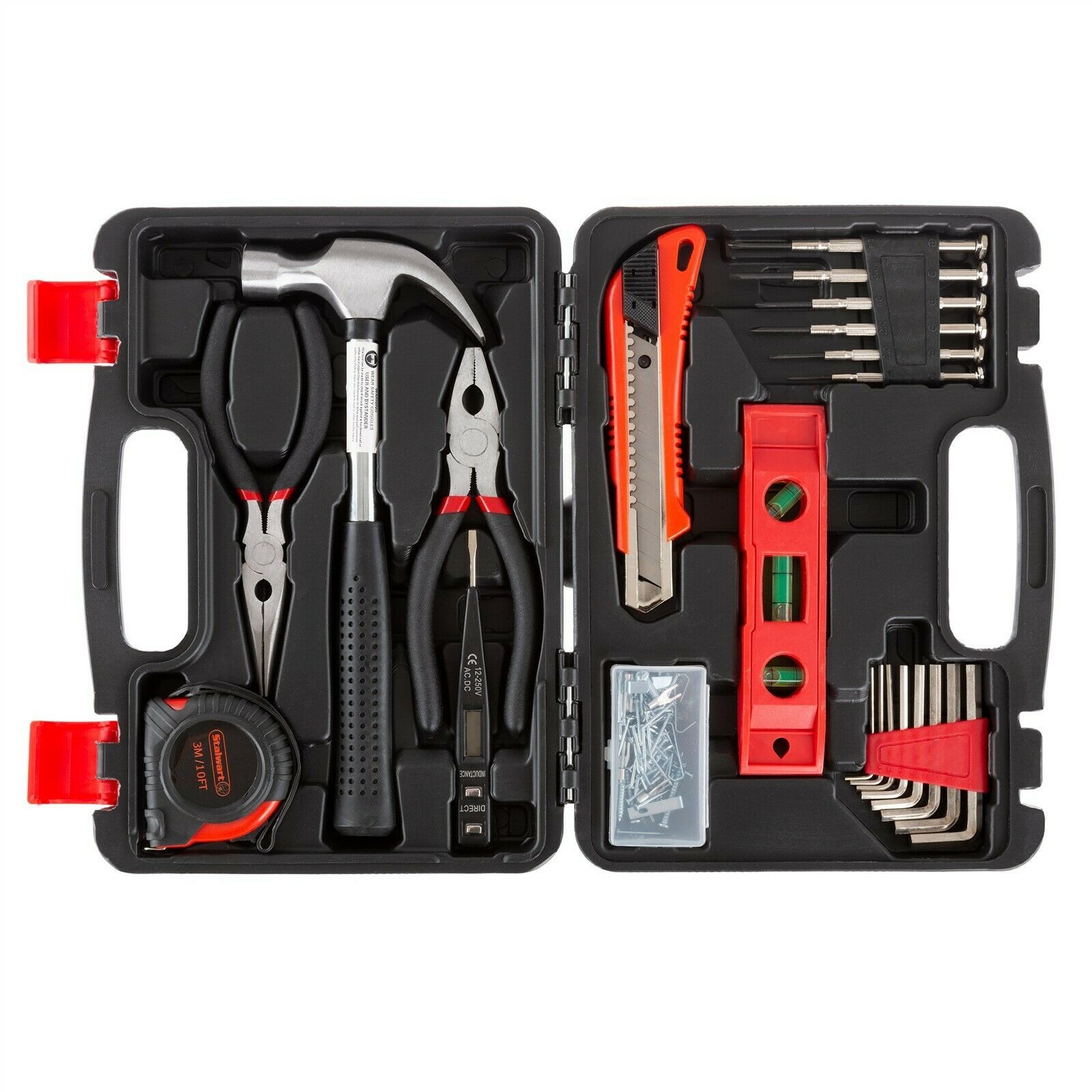 Home Hobby Tool Set Level Tape Measure Hammer Compact Hand Tools in Case
