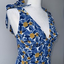 Lush Blue Floral Midi Dress Women’s M Tie Shoulder Smocked Back NWT