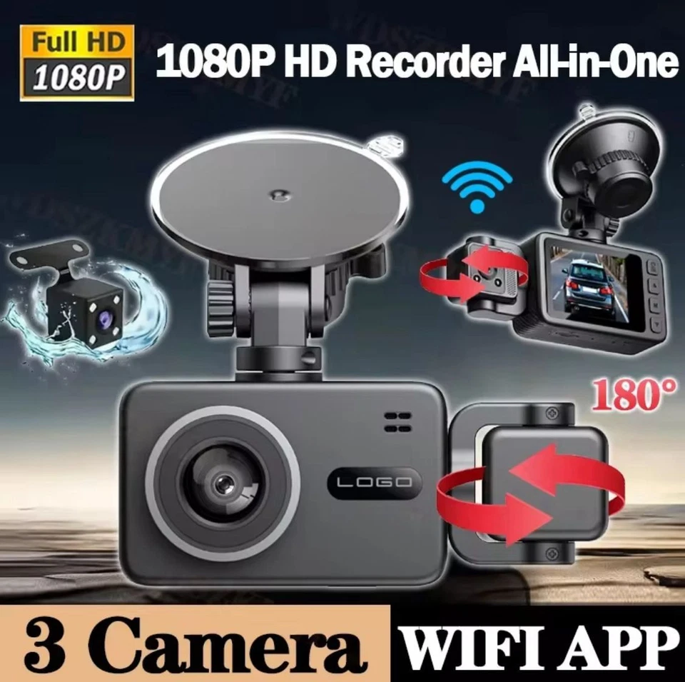 DASHCAM AUTO FULLHD CON APP WIFI UNIVERSALE VISIONE NOTTURNA E TRIPLA TELECAMERA - Immagine 2 di 4