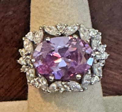 Vintage Ross Simons Cocktail Ring 925 Silver 5ct Oval Morganite MQ Round CZ's S7