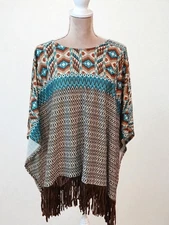 Roper Poncho Blouse Womans XL Cowgirl Western Southwest  Cosplay Costume Aztec