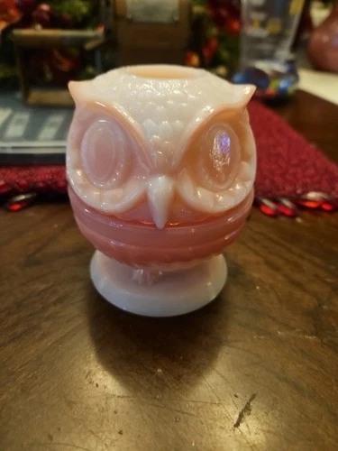 Vintage Fenton Rosaline Pink Slag Glass Owl Fairy Lamp