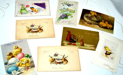 VINTAGE ANTIQUE EASTER 8 POSTCARDS SOME BUNNIES BABY CHICKS SOME EMBOSSED VGC