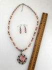 Rhodium Rhodochrosite Pendant Pearl Crystal 23" Necklace 2" Earrings Set OA5 — photo 3
