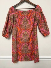 Vince Camuto Size 8 Pink Orange Paisley Off Shoulder Shift Dress