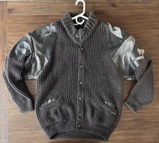 Cárdigan Suéter de Cuero de Alpaca con Retazos para Hombres M/L Marrón Hecho en Italia Bizzaro