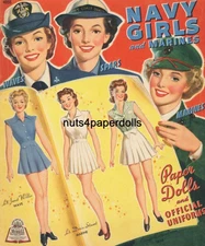 VINTG 1943 NAVY GIRLS MARINES PAPER DOLL WWII ~LASER REPOR~from ORIG. SIZE UNCUT
