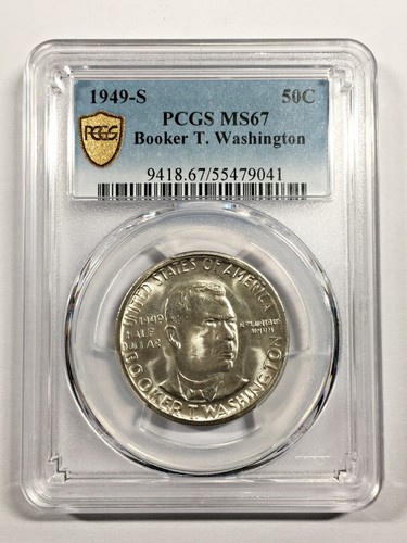 1949-S BOOKER T. WASHINGTON COMMEMORATIVE SILVER HALF DOLLAR PCGS MS67 6XEC25
