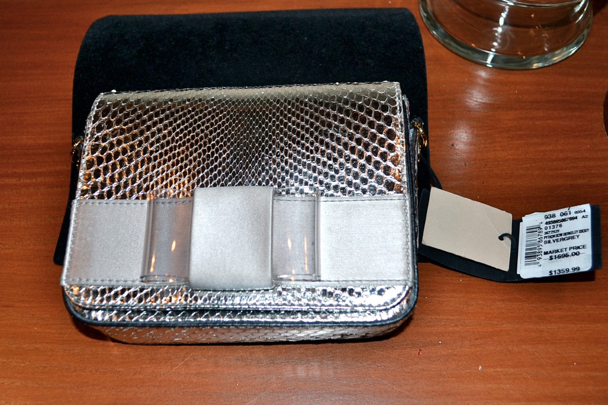 New $1695 BURBERRY Berkeley Genuine Snakeskin Silver Crossbody Bag