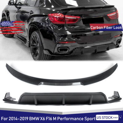 For 14-19 BMW X6 F16 Body Kit M Performance Rear Diffuser & Spoiler Carbon Look