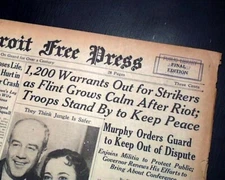 FLINT SIT-DOWN STRIKE Michigan General Motors & Labor Union ENDS 1937 Newspaper