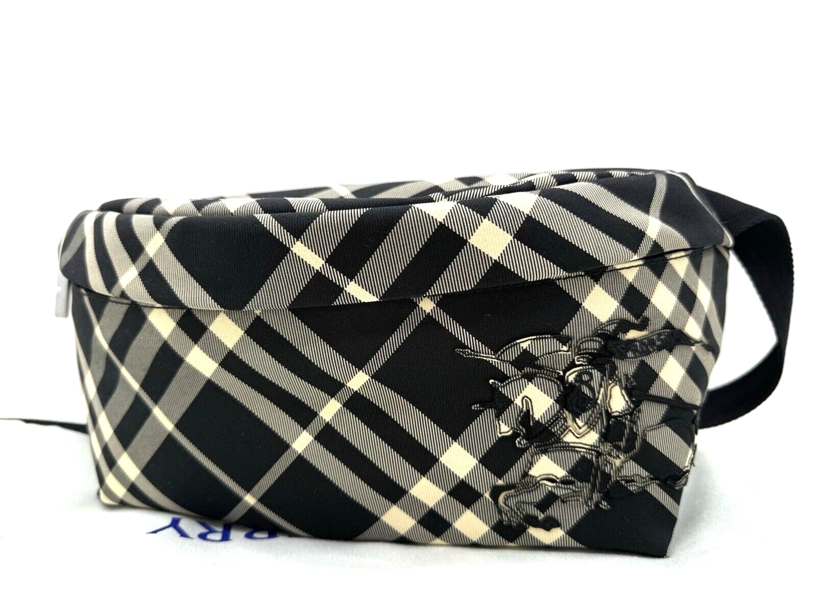 Burberry — Burberry Essential Checked Logo Prints Nylon Belt Bag-Black/Calico