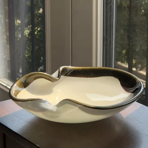 Unique Vintage Alfredo Barbini Oversized White Aventurine Swirl Dish 11” Bowl