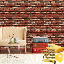 3D Rustic Brick Stone Wallpaper Background Vinyl Film Sticker Self-adhesive Red