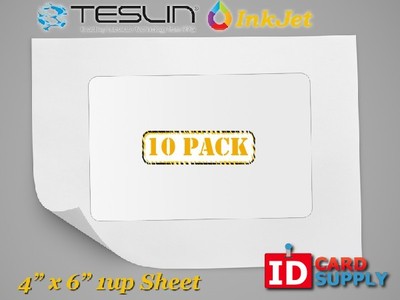 Teslin  Synthetic Paper - 4'' x 6'' Perforated 1-Up InkJet Sheet | Pack of 10