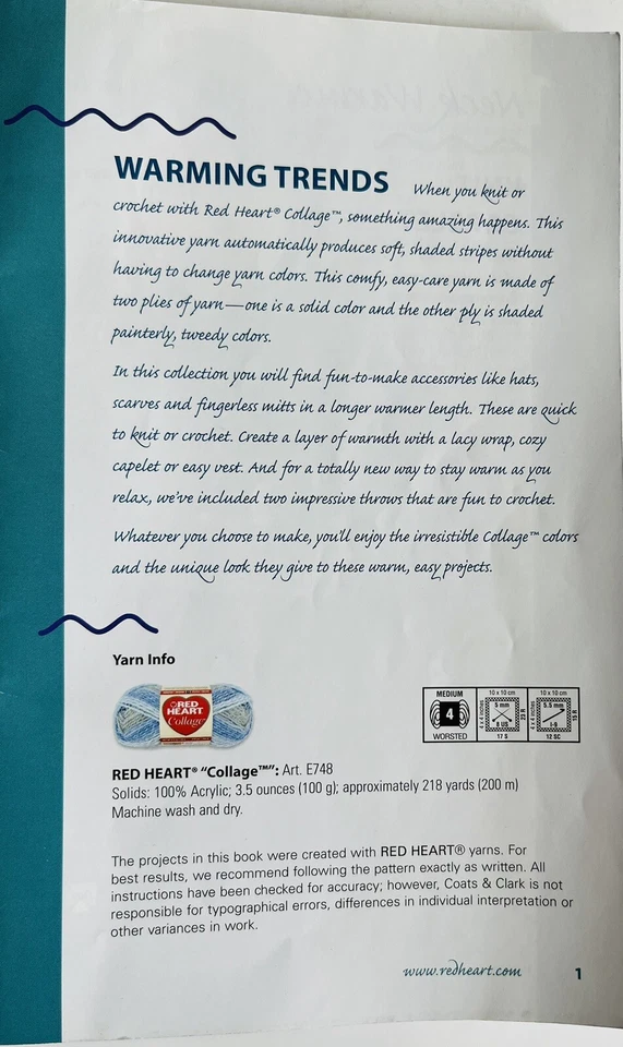 Red Heart Collage Book 0012 Art J27 WARMING TRENDS 11 Knit & Crochet Projects - Image 3 of 4