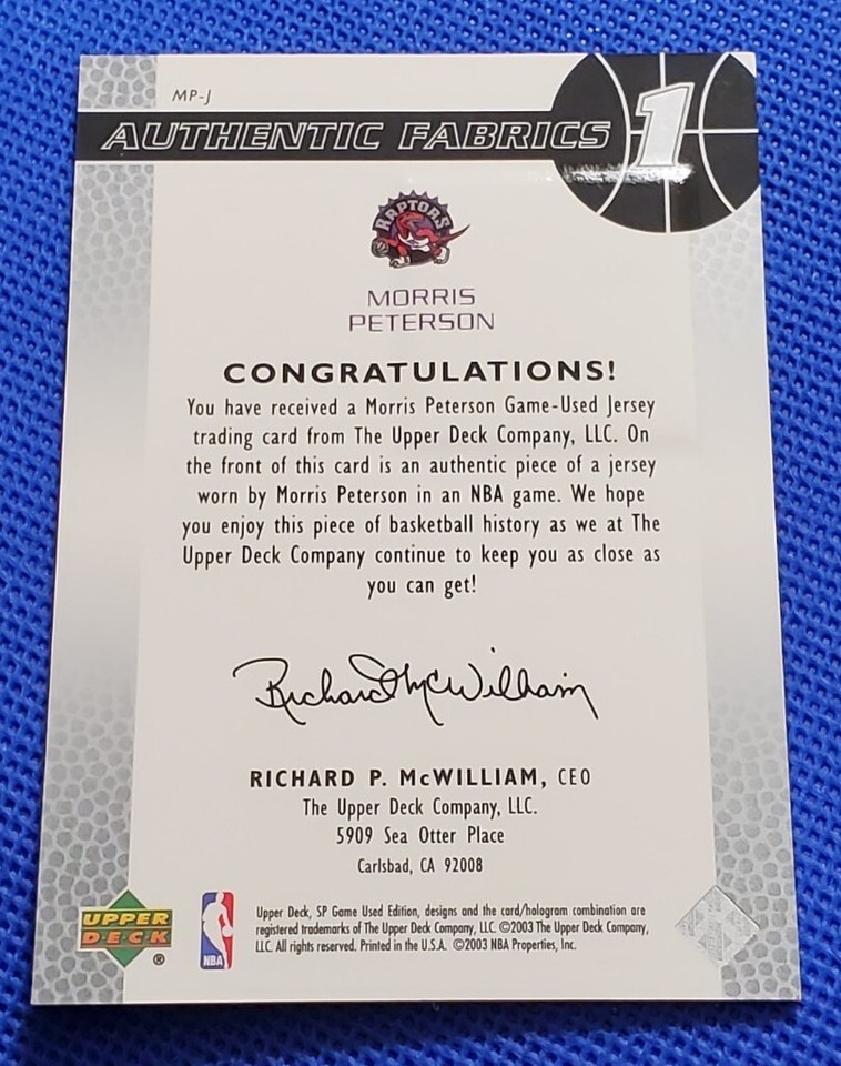 Morris Peterson 2003-04 SP Game Used Authentic Fabrics #MP-J Raptors ...