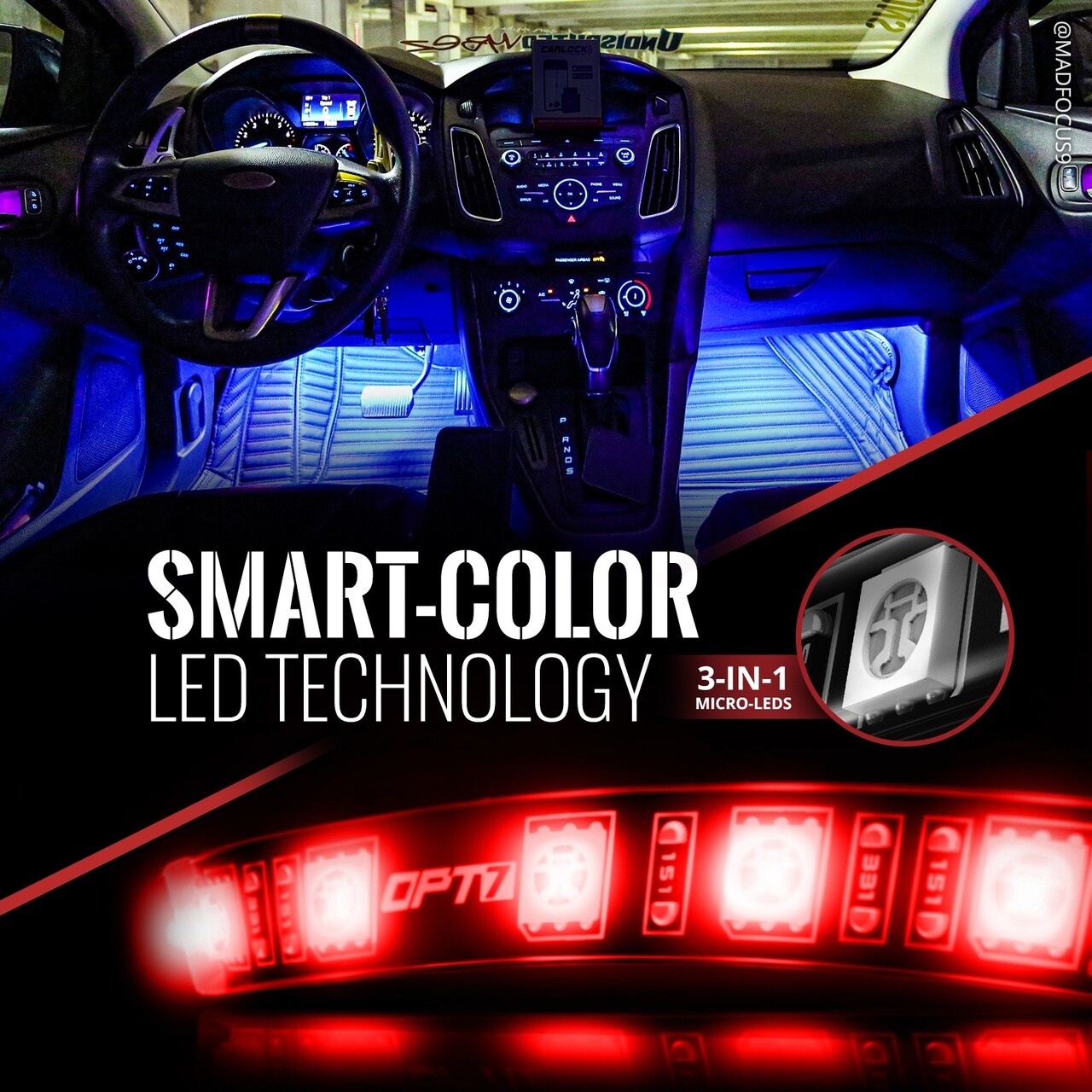 2pc 12" Car Interior LED Light Expansion Set RGB Neon Atmosphere Strip