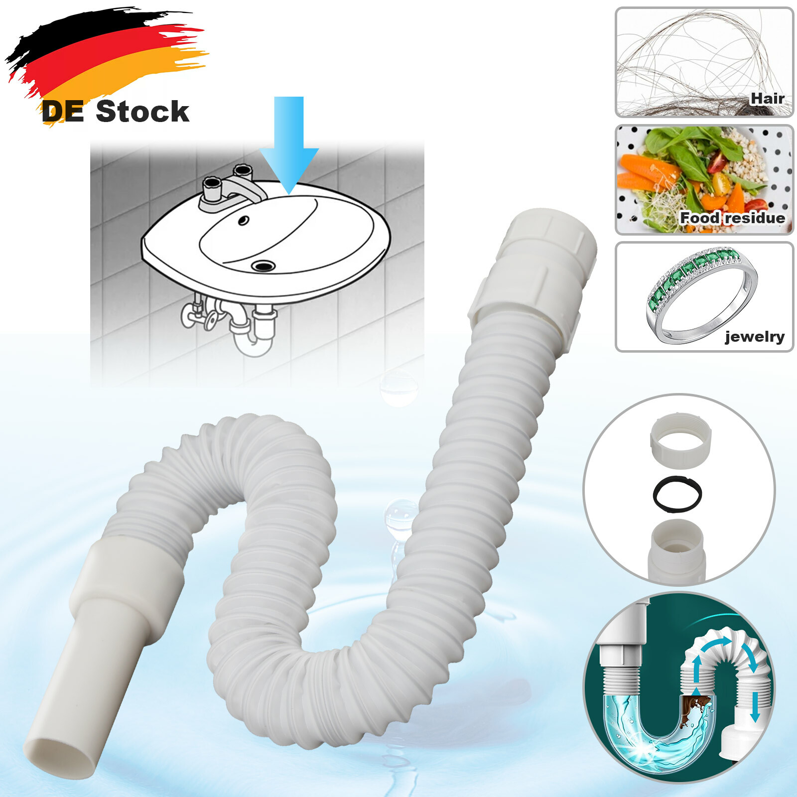 Röhren Siphon flexibel Ablauf Abflussrohr Sifon für