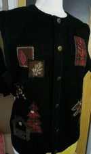 Woolrich WOOL Vest Vintage Black Bear Cabin Button Womens L Embroidered