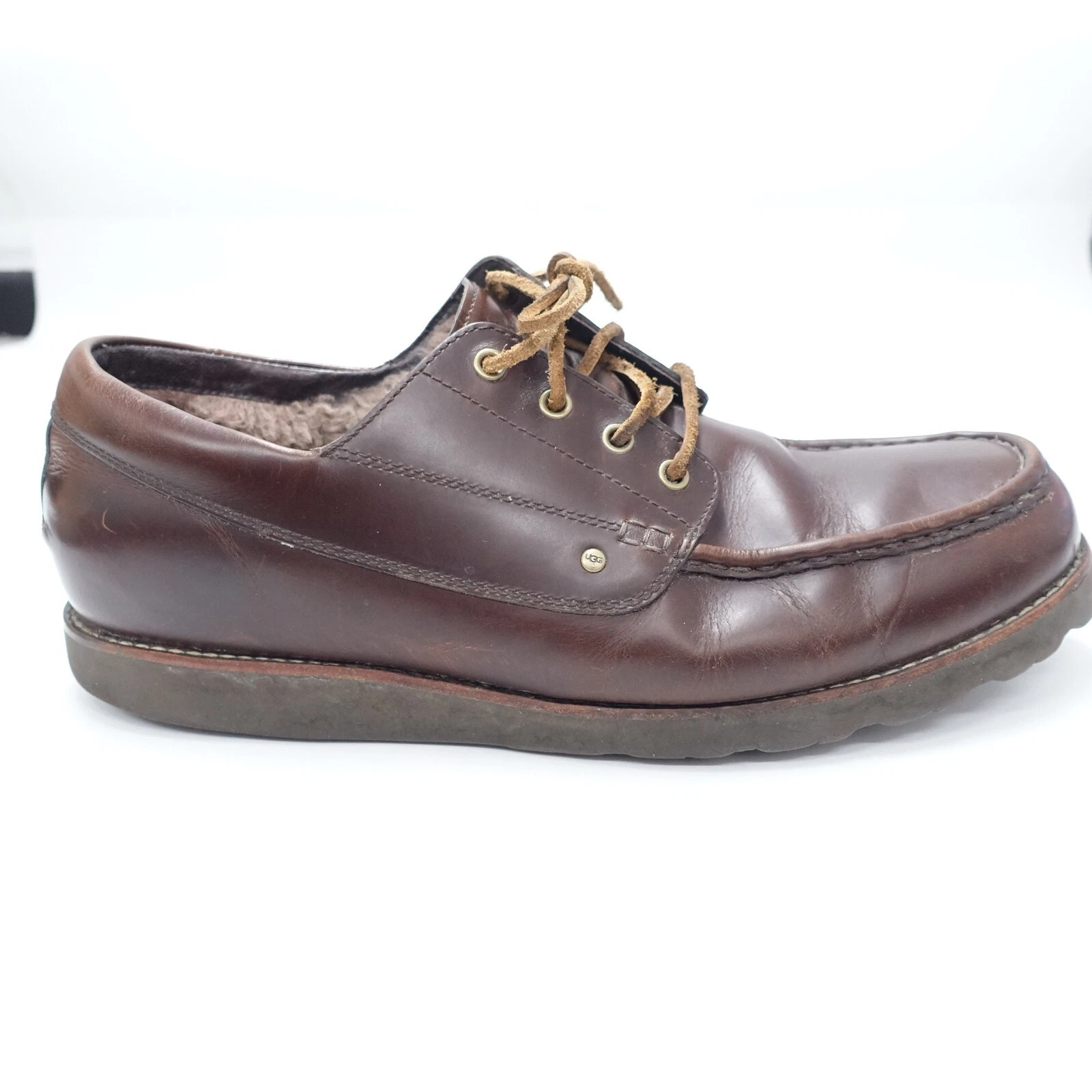 Scarpe mocassini UGG Australia 1001602 da uomo in pelle marrone con lacci foderati sherpa US 15